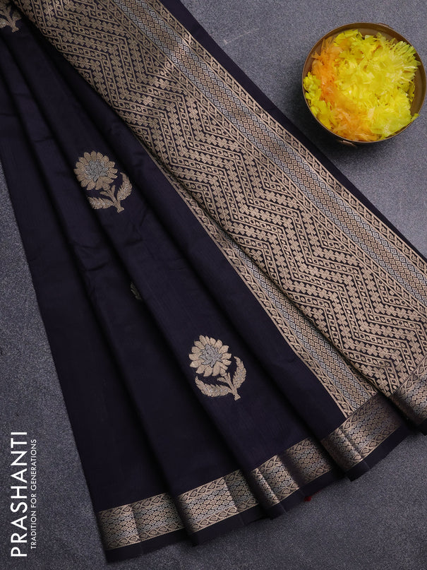 Semi raw silk saree black with zari woven buttas and zari woven border