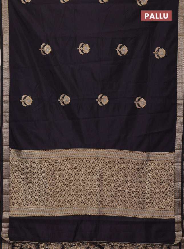 Semi raw silk saree black with zari woven buttas and zari woven border