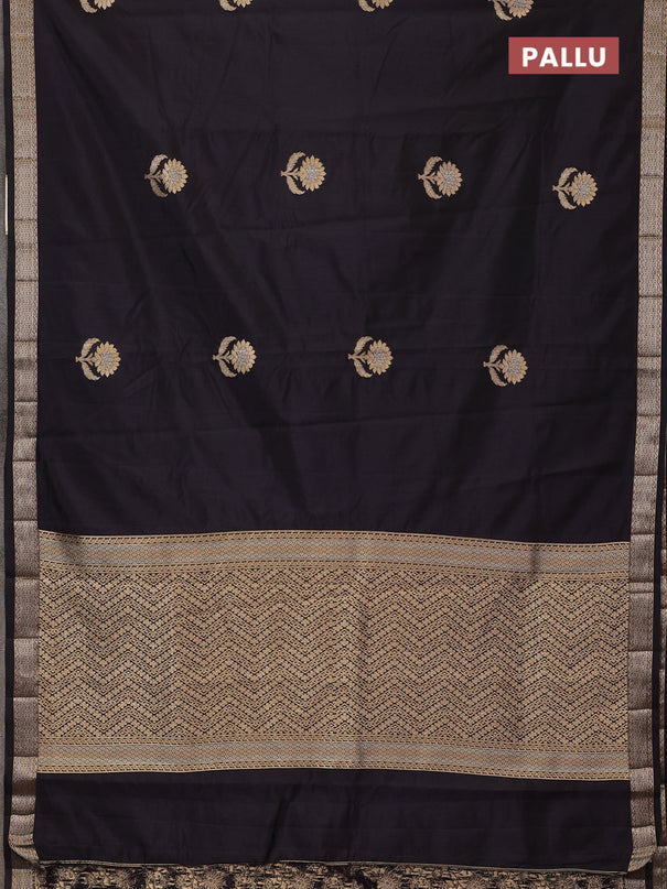 Semi raw silk saree black with zari woven buttas and zari woven border