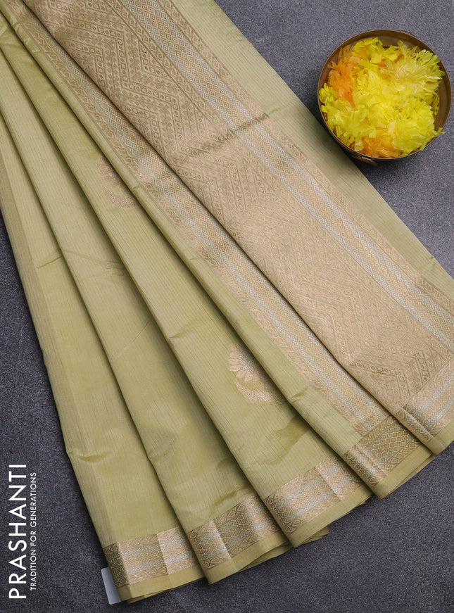 Semi raw silk saree pale yellow with zari woven buttas and zari woven border