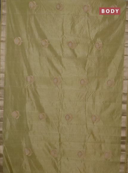 Semi raw silk saree pale yellow with zari woven buttas and zari woven border