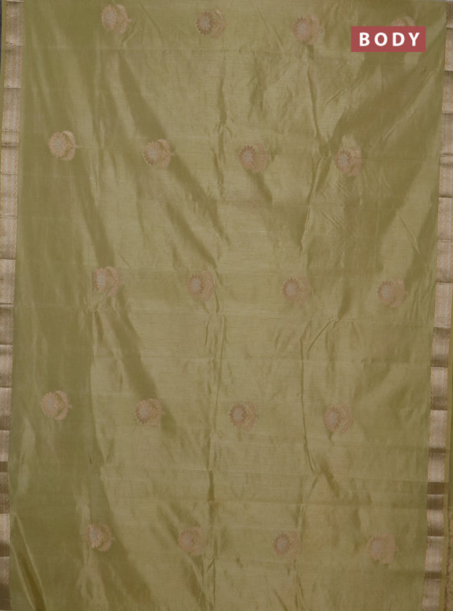 Semi raw silk saree pale yellow with zari woven buttas and zari woven border