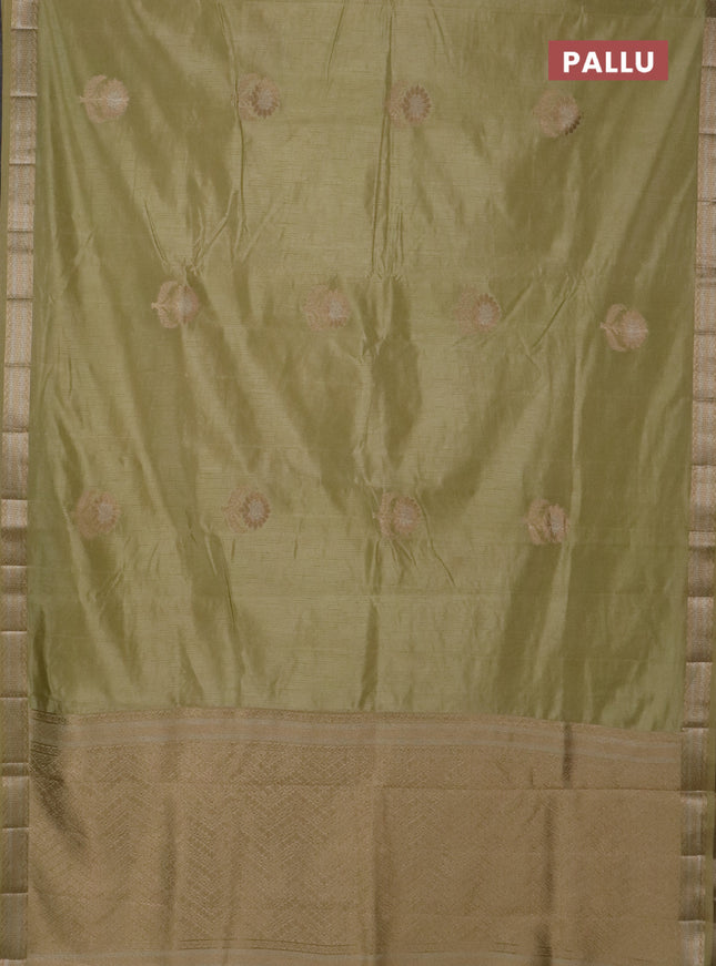 Semi raw silk saree pale yellow with zari woven buttas and zari woven border