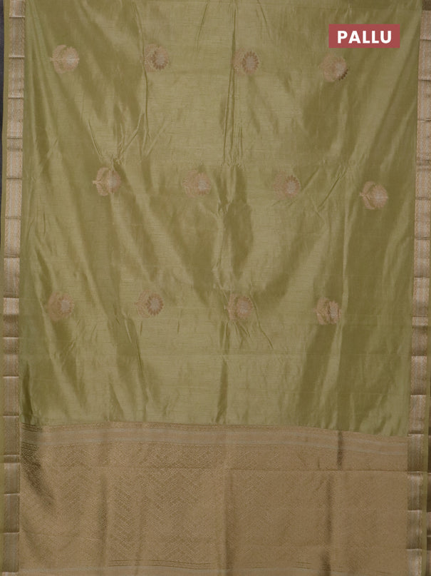 Semi raw silk saree pale yellow with zari woven buttas and zari woven border