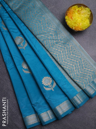 Semi raw silk saree cs blue with zari woven buttas and zari woven border