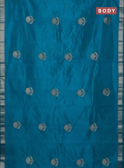 Semi raw silk saree cs blue with zari woven buttas and zari woven border