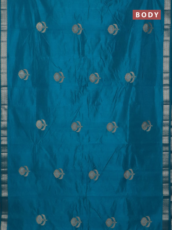 Semi raw silk saree cs blue with zari woven buttas and zari woven border