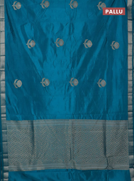 Semi raw silk saree cs blue with zari woven buttas and zari woven border