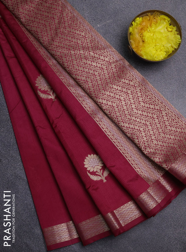 Semi raw silk saree maroon with zari woven buttas and zari woven border