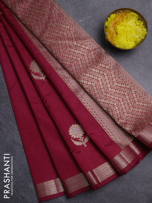 Semi raw silk saree maroon with zari woven buttas and zari woven border