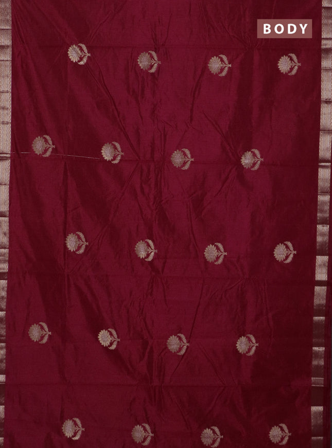 Semi raw silk saree maroon with zari woven buttas and zari woven border