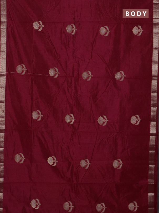 Semi raw silk saree maroon with zari woven buttas and zari woven border