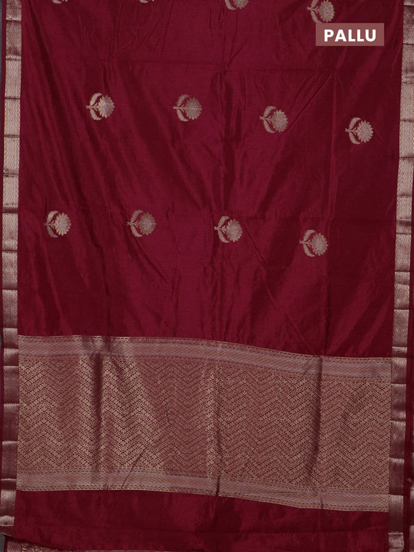 Semi raw silk saree maroon with zari woven buttas and zari woven border