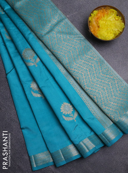 Semi raw silk saree cs blue with zari woven buttas and zari woven border