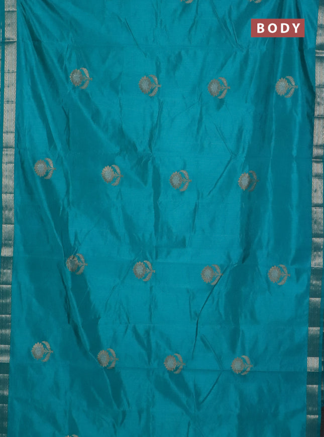Semi raw silk saree cs blue with zari woven buttas and zari woven border