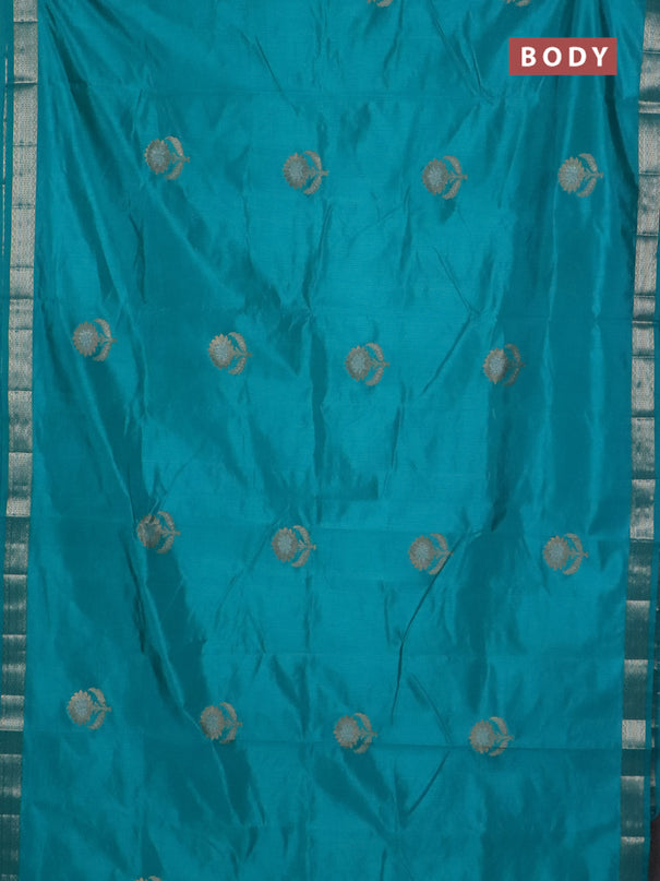 Semi raw silk saree cs blue with zari woven buttas and zari woven border