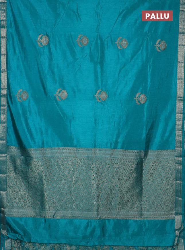 Semi raw silk saree cs blue with zari woven buttas and zari woven border