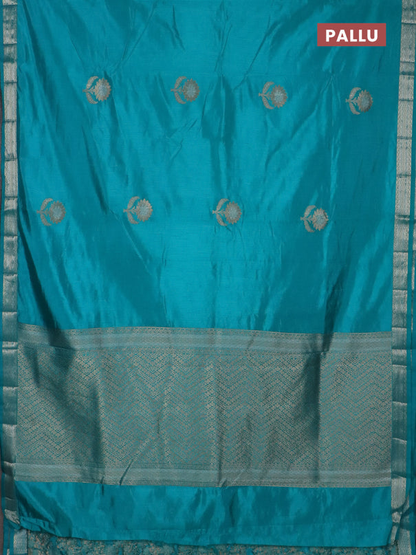 Semi raw silk saree cs blue with zari woven buttas and zari woven border