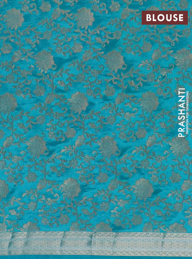 Semi raw silk saree cs blue with zari woven buttas and zari woven border