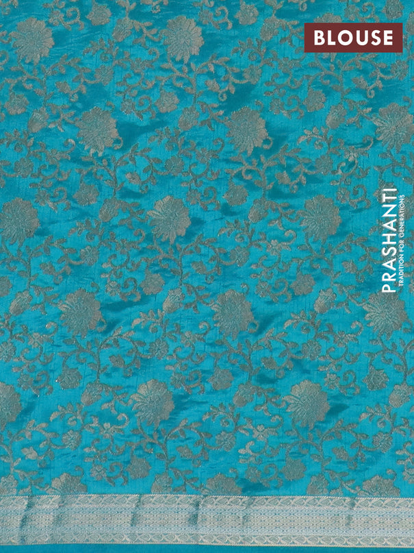 Semi raw silk saree cs blue with zari woven buttas and zari woven border