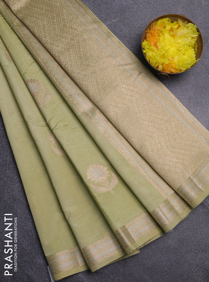 Semi raw silk saree pale yellow with zari woven buttas and zari woven border