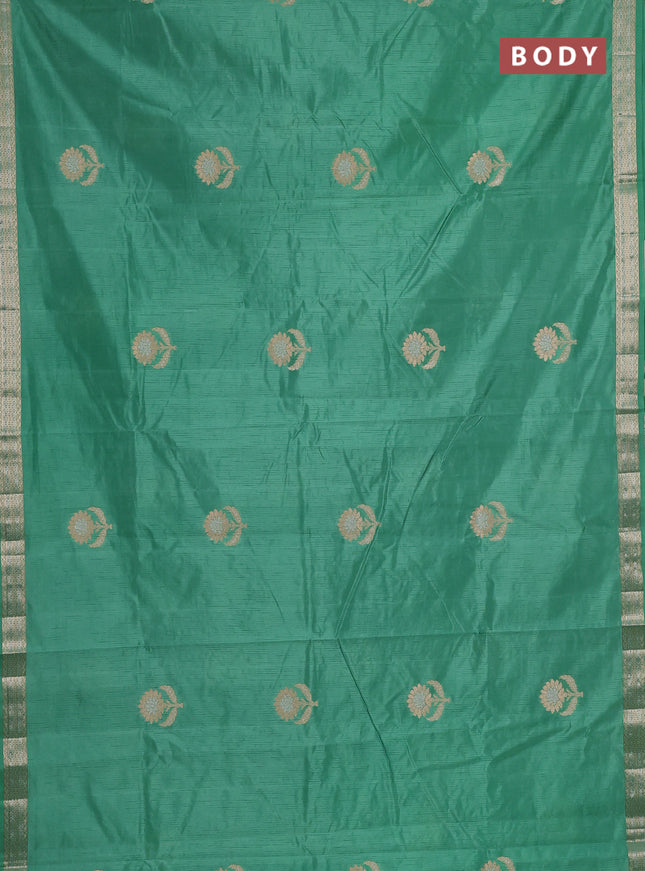 Semi raw silk saree teal green with zari woven buttas and zari woven border