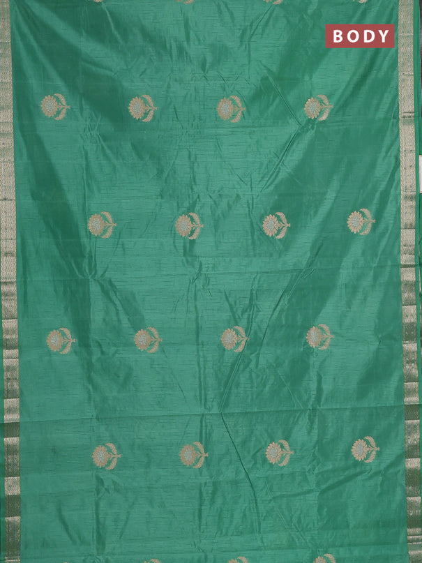 Semi raw silk saree teal green with zari woven buttas and zari woven border