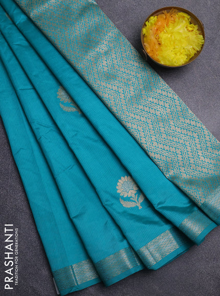 Semi raw silk saree teal green with zari woven buttas and zari woven border