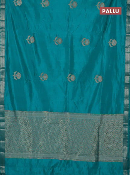 Semi raw silk saree teal green with zari woven buttas and zari woven border