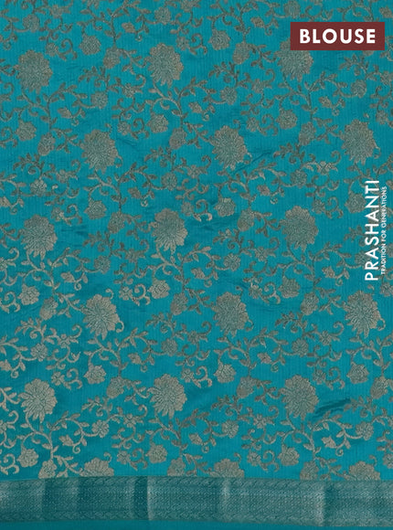 Semi raw silk saree teal green with zari woven buttas and zari woven border