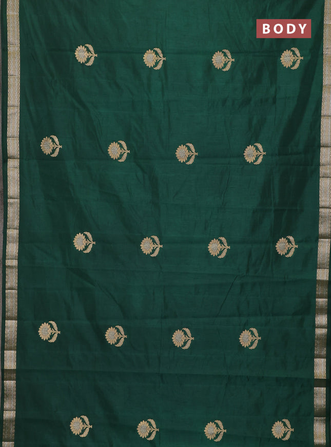 Semi raw silk saree bottle green with zari woven buttas and zari woven border