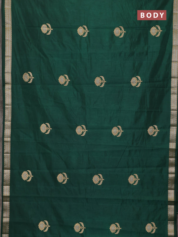 Semi raw silk saree bottle green with zari woven buttas and zari woven border