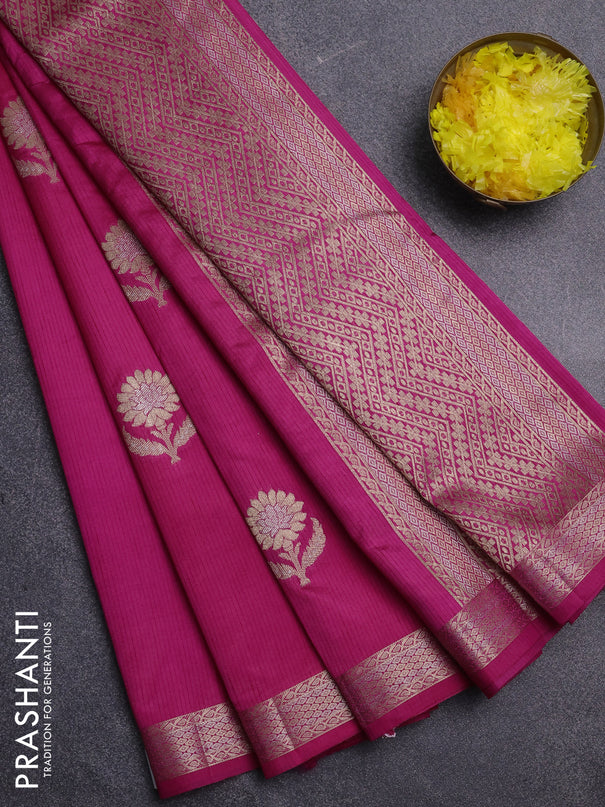 Semi raw silk saree pink with zari woven buttas and zari woven border