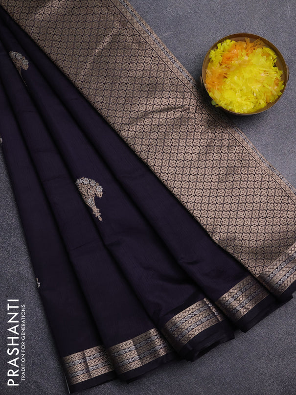 Semi raw silk saree jamun shade with zari woven buttas and zari woven border