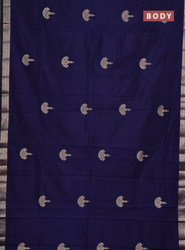 Semi raw silk saree navy blue with zari woven buttas and zari woven border