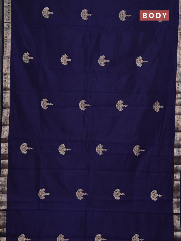 Semi raw silk saree navy blue with zari woven buttas and zari woven border