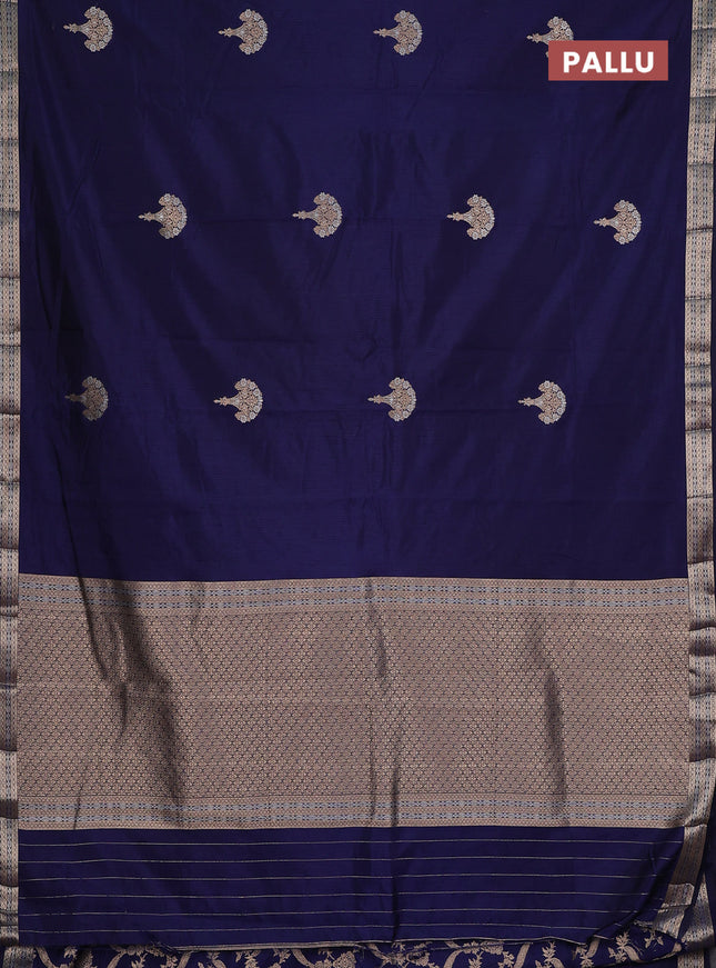 Semi raw silk saree navy blue with zari woven buttas and zari woven border