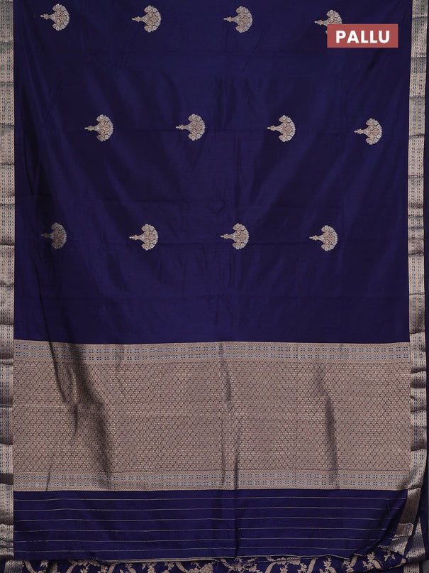Semi raw silk saree navy blue with zari woven buttas and zari woven border