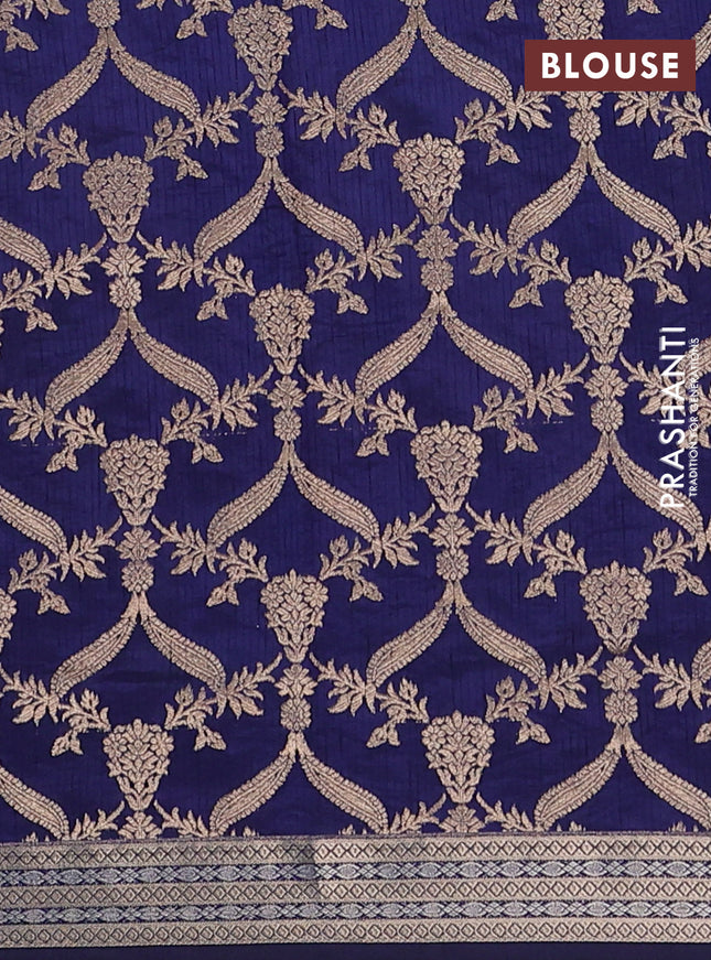 Semi raw silk saree navy blue with zari woven buttas and zari woven border