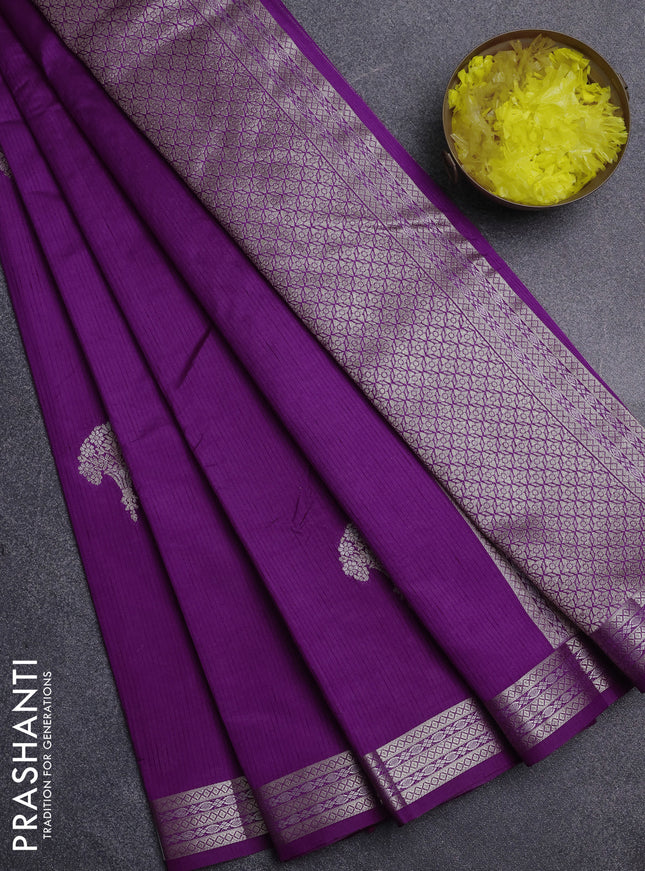 Semi raw silk saree purple with zari woven buttas and zari woven border