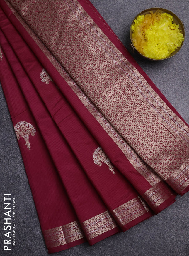Semi raw silk saree maroon with zari woven buttas and zari woven border