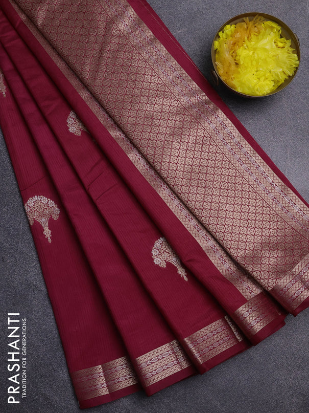 Semi raw silk saree maroon with zari woven buttas and zari woven border