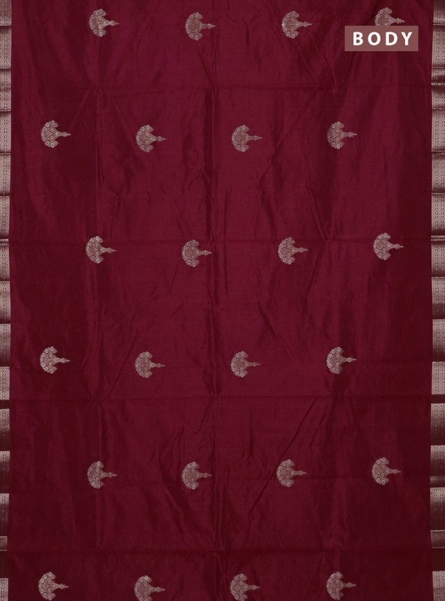 Semi raw silk saree maroon with zari woven buttas and zari woven border