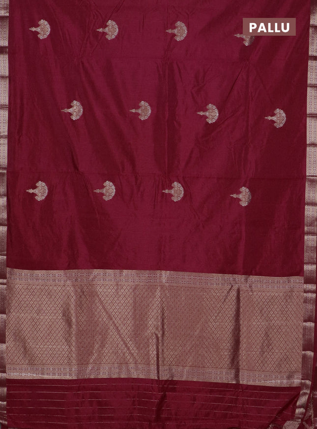 Semi raw silk saree maroon with zari woven buttas and zari woven border