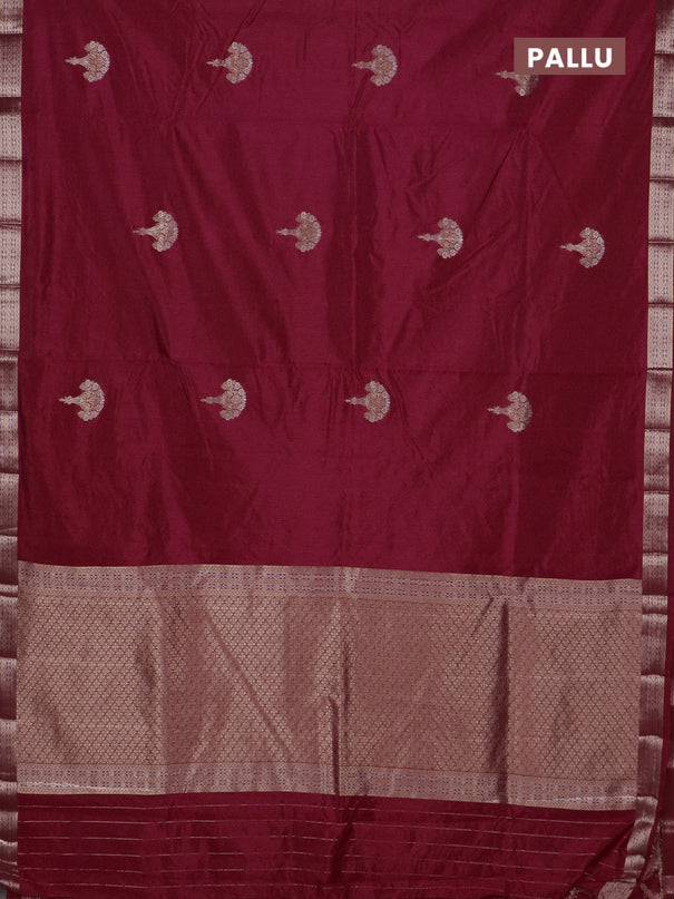 Semi raw silk saree maroon with zari woven buttas and zari woven border
