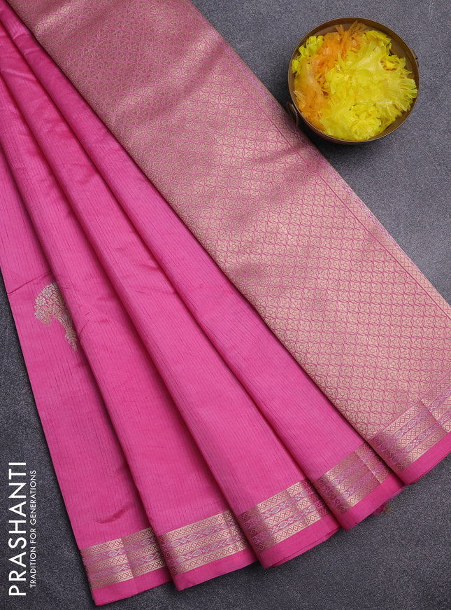 Semi raw silk saree light pink with zari woven buttas and zari woven border