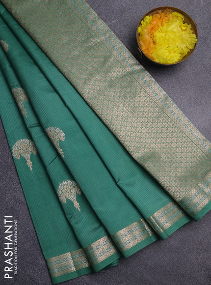 Semi raw silk saree teal green with zari woven buttas and zari woven border