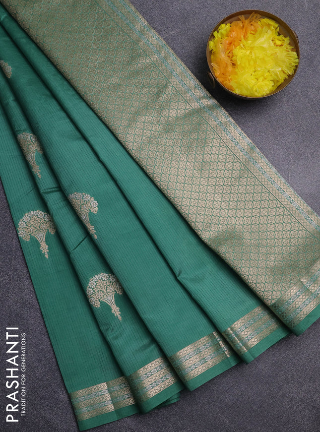 Semi raw silk saree teal green with zari woven buttas and zari woven border