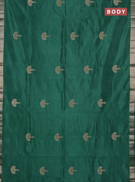 Semi raw silk saree teal green with zari woven buttas and zari woven border