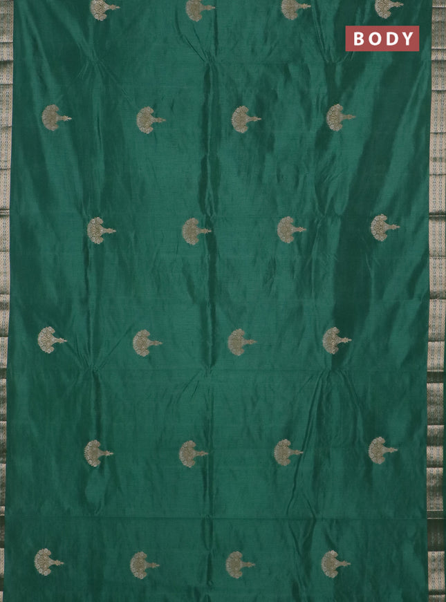 Semi raw silk saree teal green with zari woven buttas and zari woven border